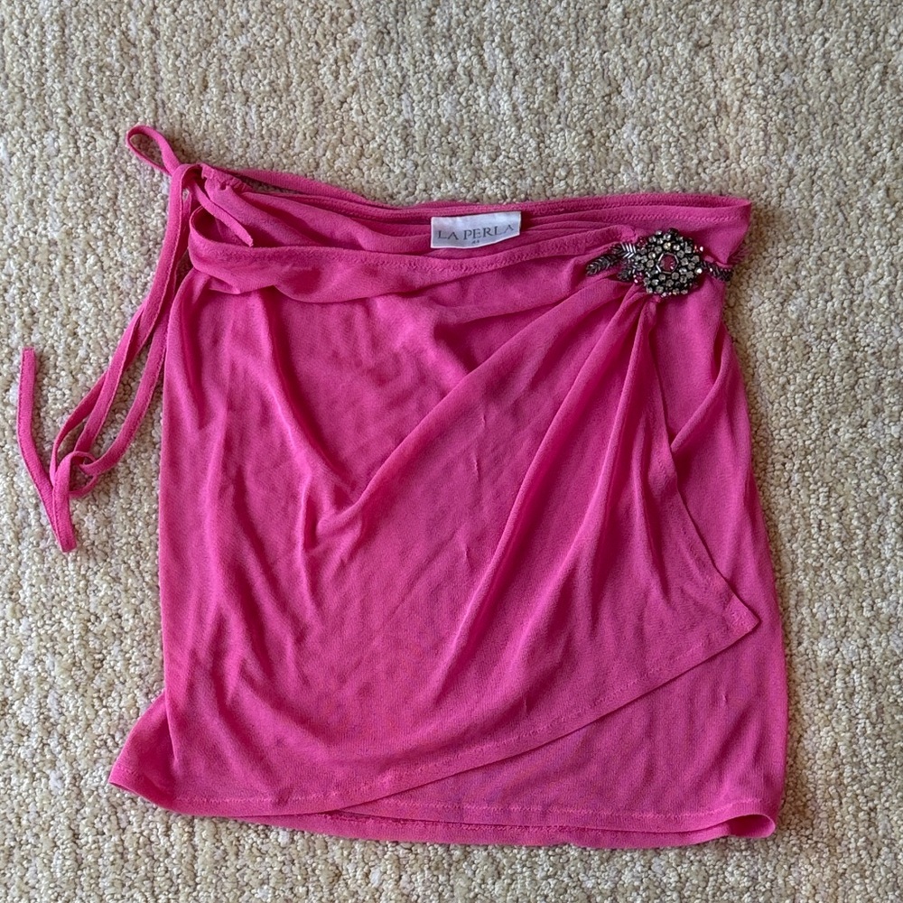 La Perla Pink Draped Skirt Cover Up with Jewel Accent